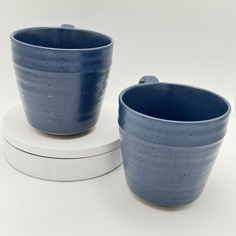 Bee & Willow Blue Speckled Stoneware Coffee Mugs Set 2 Rustic Farmhouse‎ - Picture 3 of 10
